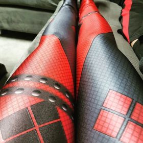 Batman Harleen Quinzel Leggings Red Harley Quinn Tights Sexy High Waist Trouser Woman