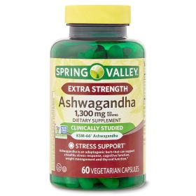 Spring Valley Extra Strength Ashwagandha Dietary Supplement; 1300 mg; 60 Vegetarian Capsules