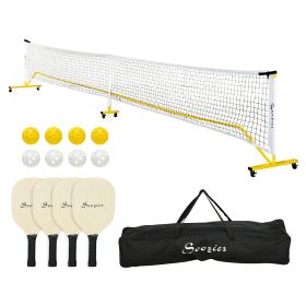 Soozier Pickleball Set with Net, Court Markers and Wheels, 22FT Portable Pickleball Net for Driveway with 4 Pickleball Paddles, 8 Pickleballs and 1 Ca