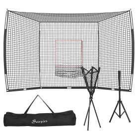 Soozier 17' x 5.5' Baseball Net with Strike Zone, Tee, Caddy, and Carry Bag for Pitching and Hitting, Portable Extra Large Softball and Baseball Train