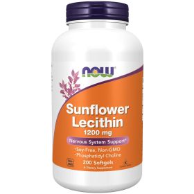 NOW Supplements, Sunflower Lecithin 1200 mg with Phosphatidyl Choline, 200 Softgels