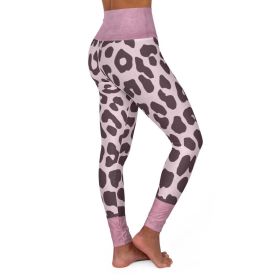 High Waisted Yoga Leggings, Heather Pink Two Tone Leopard Style Pants