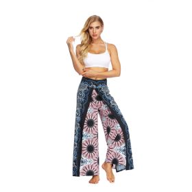 Digital Printed Yoga Wide Leg Pants (Color: Blue, size: S)