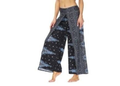 Slit Wide Leg Pants-Casual Beach Boho Baggy Yoga Pants (Color: Black, size: S)