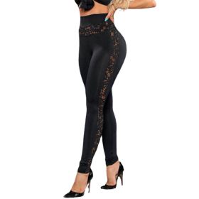 Lace Panel Side Leggings Yoga Pants (Color: Black, size: S)