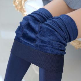 Fashion Winter New Ladies Women's Girl Skinny Elastic Leggings Slim Fit Pants High Waist Trousers Fleece Leggings Pants (Color: Navy Blue, size: One Size)