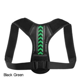 Adjustable Back Shoulder Posture Corrector Belt For Clavicle Spine Support Body Reshape Pain Relief From Neck; Back And Shoulder ( Buy A Size Up ) (Color: Black Green, size: M(40-80Kg))