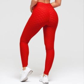 Hip-turned Folds Elastic High-waist Fitness Leggings Breathable Slim Indoor Sports (Color: Red, size: 4XL)