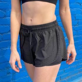 Arielle Athletic Shorts with Built-In Compression Liner (Color: Black, size: S)