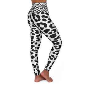 High Waisted Yoga Leggings, Black And White Leopard Style Pants (size: XS)