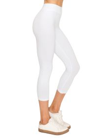 EttelLut Cotton Spandex Basic Leggings Pants - Jersey CAPRI Leggings (Color: White, size: M)