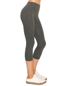 EttelLut Cotton Spandex Basic Leggings Pants - Jersey CAPRI Leggings (Color: Charcoal, size: S)