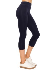 EttelLut Cotton Spandex Basic Leggings Pants - Jersey CAPRI Leggings (Color: Navy, size: S)