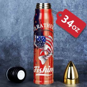 I'D Rather Be Fishing USA Flag Bullet Tumbler Fishing Gifts for Men Dad Him (Color: 34oz-I'D Rather Be Fishing)